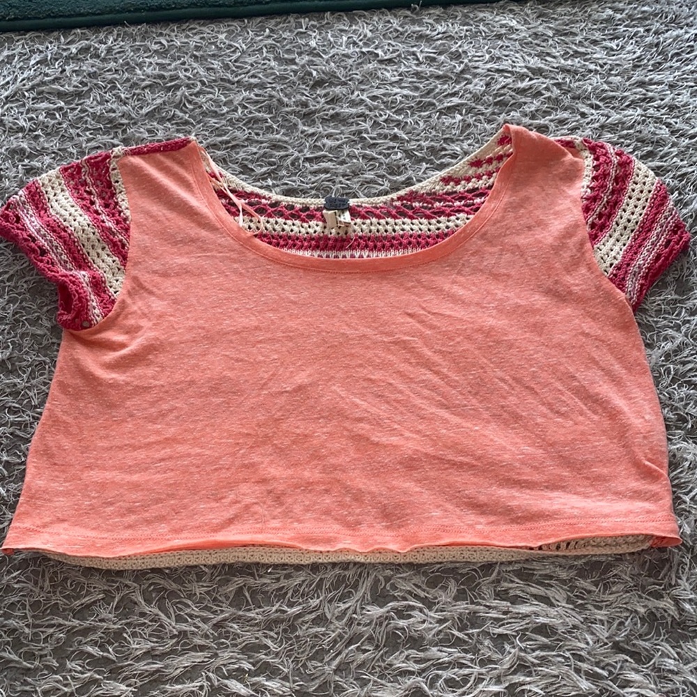 Free people We the free orange crochet back cropped t-shirt